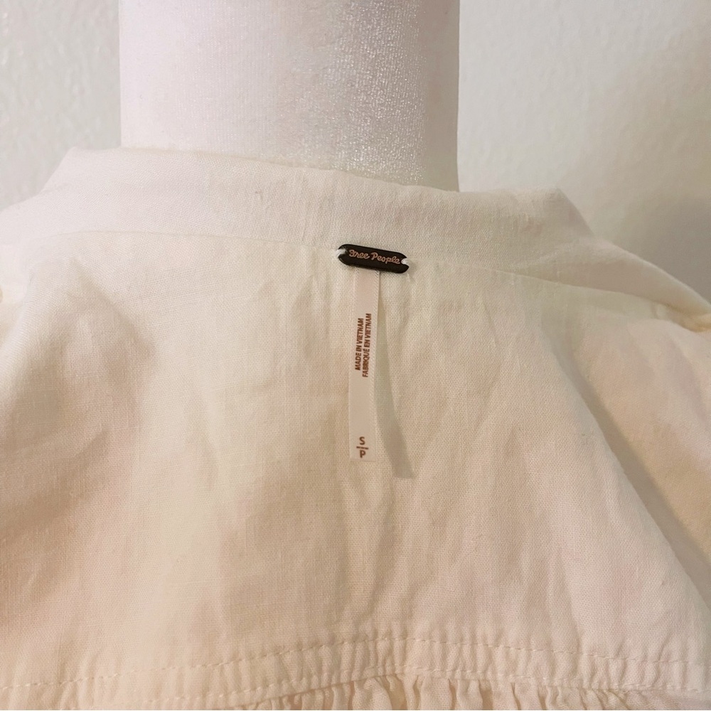 🌹 Free People Safari Babe Puff Short Sleeves Button Down White Size Small - Picture 4 of 6